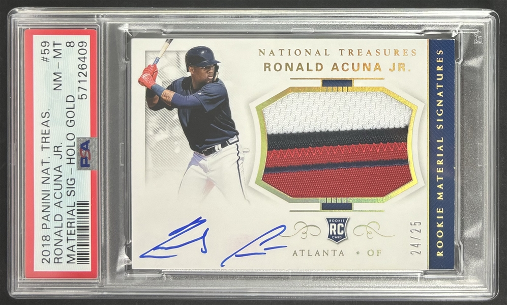 2018 Panini National Treasures Rookie Mat. Sig. in Holo Gold Ronald Acuna Jr. Signed - Ltd. Ed. PSA NM-MT 8  (PSA Encapsulated)