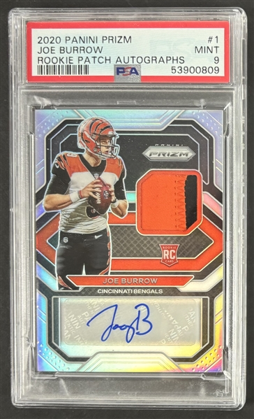 2020 Panini Prizm Rookie Patch Joe Burrow Signed Trading Card Graded Mint 9!  (PSA Encapsulated)