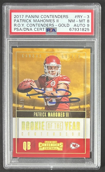 2017 Panini ROY Contenders Rookie TC Patrick Mahomes Signed #RY-3 w/ Mint 9 Auto! PSA NM-MT 8  (PSA Encapsulated)