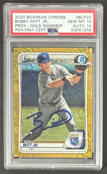 2020 Bowman Chrome Gold Shimmer Edition Bobby Witt Jr. Signed #BCP25 w/ Gem Mint 10 Grades!  (PSA Encapsulated)