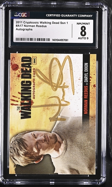 2011 Cryptozoic Norman Reedus A17 The Walking Dead Season 1 Autographs Gold Variation. Graded NM Mint 8/Auto 9 (CGC Encapsulated) 