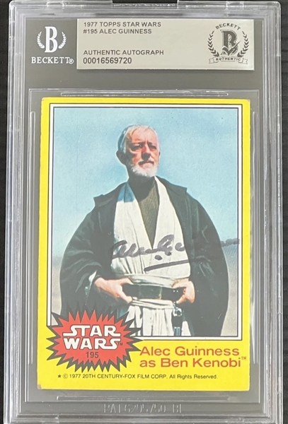 Rare 1977 Topps Star Wars #195 Obi-Wan "Ben" Kinobi Sir Alec Guinness Signed Trading Card (Beckett/BAS Encapsulated)