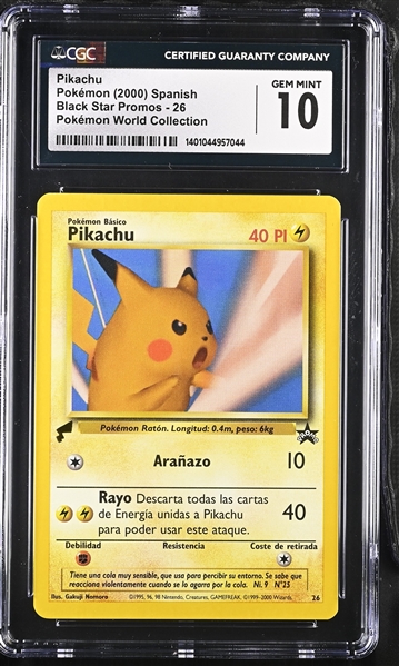 2000 Pikachu 26 Black Star Promos - WotC (Pikachu Tail Stamp) Pokémon World Collection | Spanish - Graded Gem Mint 10 (CGC Encapsulated) 
