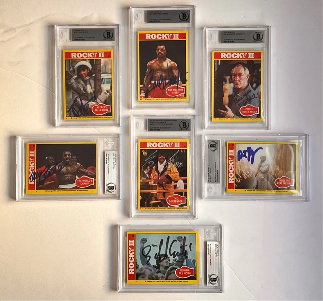 Rocky II: Lot of 7 Cast Signed Trading Cards w/ a 1/1 Sylvester Stallone & More! (Beckett/BAS Encapsulated)