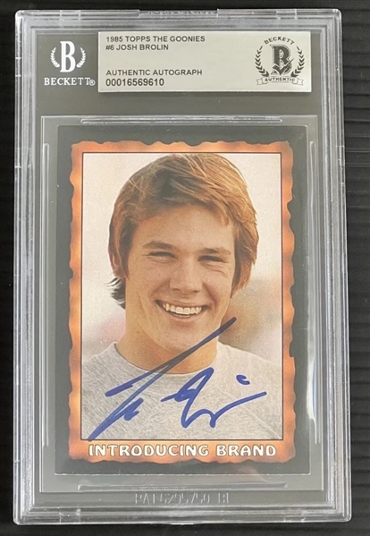 1985 Topps Goonies Josh Brolin Signed  Trading Card #6 (Beckett/BAS Encapsulated)