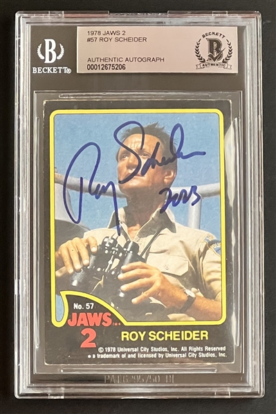 1978 Jaws 2 #57 Roy Scheider Signed Trading Card (Beckett/BAS Encapsulated)