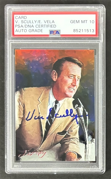 Vin Scully Signed Ltd. Ed. Edward Vela Artist Signature Trading Card #11 w/ Gem Mint 10 Auto! (PSA Encapsulated))