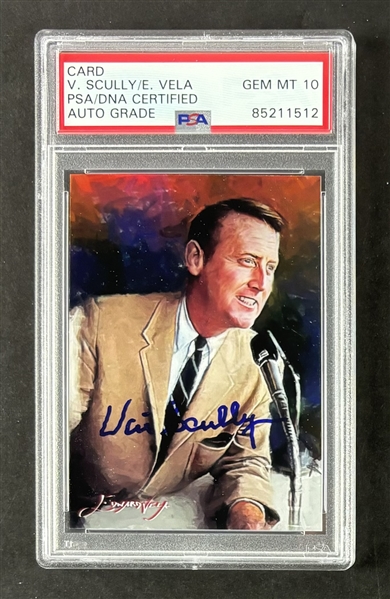 2018 Edward Vela Artist Signature Vin Scully Signed Ltd. Ed. Trading Card w/ Gem Mint 10 Auto!  (PSA Encapsulated)