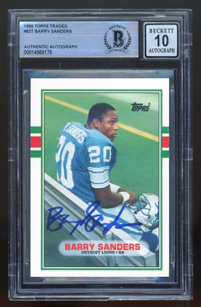 1989 Topps Traded Barry Sanders Signed  #83T w/ GEM MINT 10 AUTO! (Beckett/BAS Encapsulated)