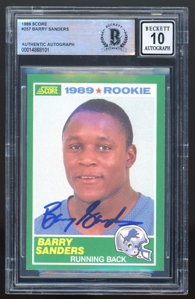 1989 Score #257 Barry Sanders Signed w/ GEM MINT 10 AUTO! (Beckett/BAS Encapsulated)