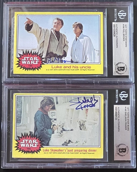 1977 Topps Star Wars: Shelagh Fraser & Phil Brown Lot of Two Signed Trading Cards (Beckett/BAS Encapsulated)