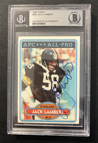 1980 Topps #280 Steelers Jack Lambert Signed  Trading Card (Beckett/BAS Encapsulated)