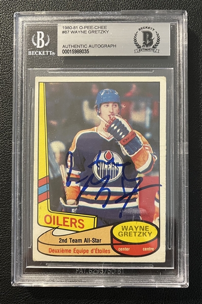 1980-81 O-Pee-Chee #87 Wayne Gretzky Singed Trading Card (Beckett/BAS Encapsulated)