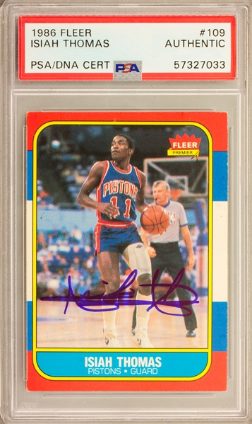 1986 Fleer #109 Rookie Isiah Thomas Signed Trading Card  (PSA Encapsulated)