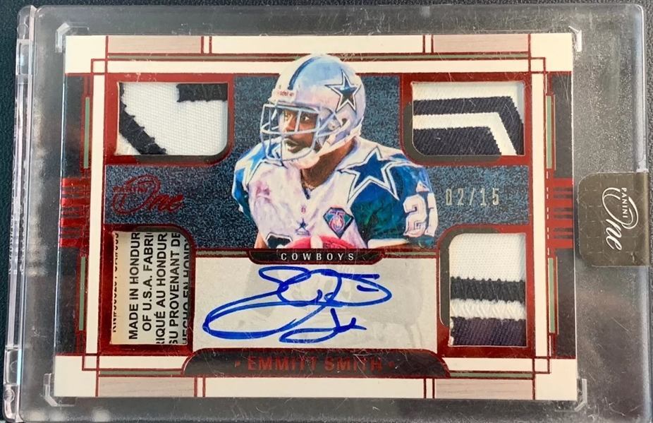 2023 Panini One Laundry Rudy 4-Patch Emmitt Smith On-Card Signed /15 Trading Card (Panini Sealed)