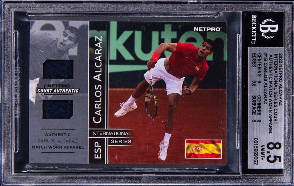 2022 Netpro Carlos Alcaraz #1B Match Worn Relic /50 Rookie Card - BGS 8.5 (Beckett/BAS Encapsulated)