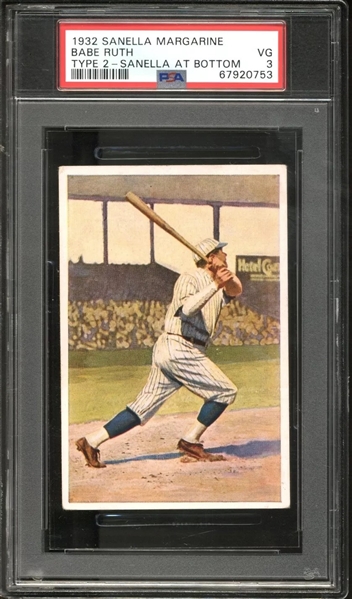 1932 Sanella Margarine Type 2 Babe Ruth - PSA 3 w/ Great Centering! (PSA Encapsulated)