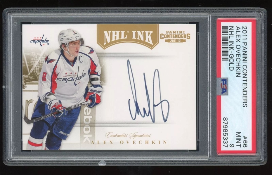 2011 Panini Contenders NHL Ink Gold /25 Alex Ovechkin Signed Trading Card - PSA MINT 9 POP 3! (PSA Encapsulated)