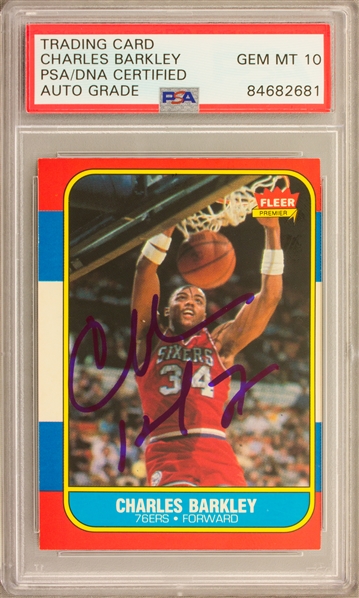 1986 Fleer Premier #7 Charles Barkley Signed Rookie Trading Card w/ Gem Mint 10 Auto!  (PSA Encapsulated)