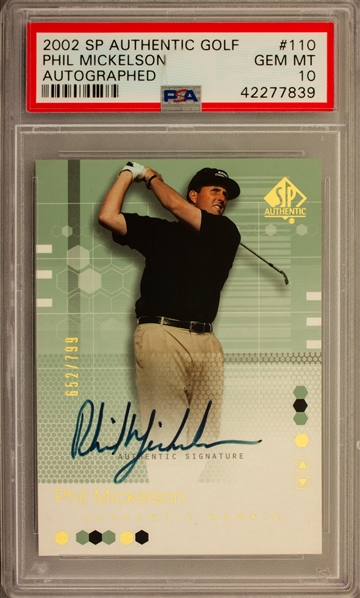 2020 SP Authentic Golf #110 Phil Mickelson Signed Rookie Trading Card w/ Gem Mint 10 Grade!  (PSA Encapsulated)