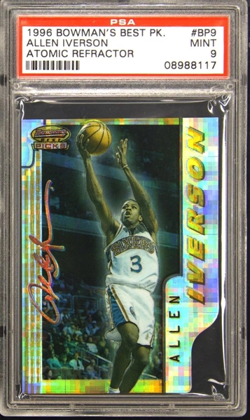 1996 Bowmans Best #BP9 Allen Iverson Atomic Refractor Die Cut Rookie Card - MINT 9  (PSA Encapsulated)