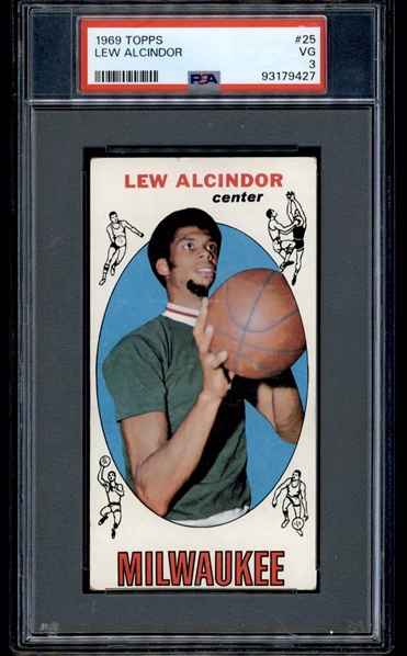 1969 Topps #25 Lew Alcindor (Kareem Abdul Jabbar) Rookie Card - PSA 3 w/ Great Centering!  (PSA Encapsulated)