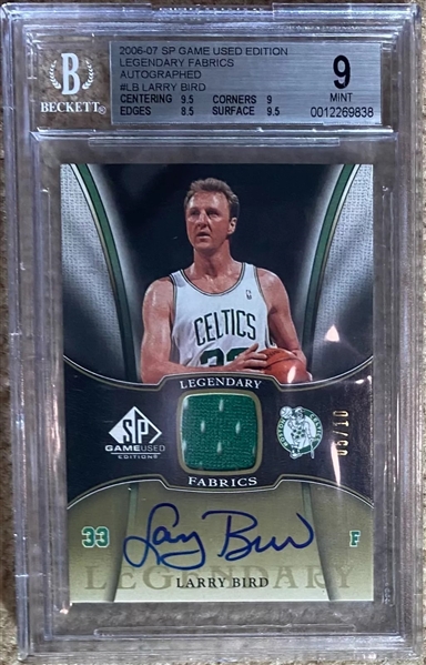 2006 SP Game Used Legendary Fabrics Autographed #LB Larry Bird /10 - BGS MINT 9 (Beckett/BAS Encapsulated)