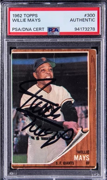 1962 Topps Willie Mays Near-Mint Signed Trading Card  (PSA Encapsulated)