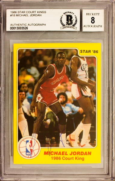 1986 Star Court Kings # 18 Michael Jordan Signed Trading Card w/ NM-MT 8 Auto! (Beckett/BAS Encapsulated)