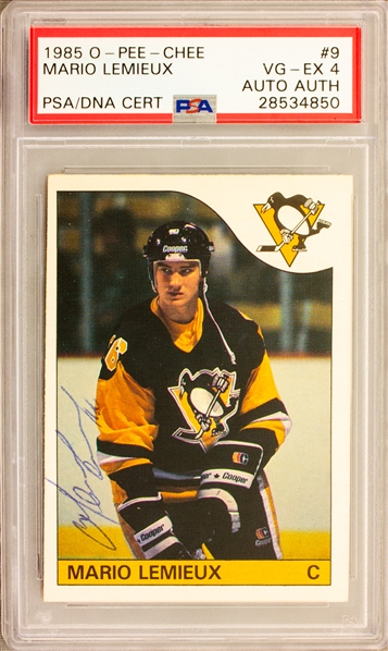 1986 O-Pee-Chee #9 Mario Lemieux Signed  Rookie Trading Card  (PSA Encapsulated)