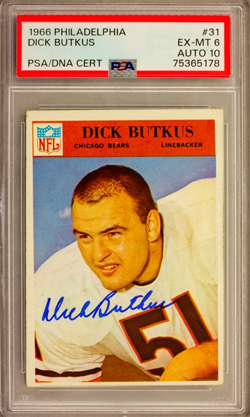 1966 Philadelphia Dick Butkus Signed Rookie Card #31 w/ Gem Mint 10 Auto!  (PSA Encapsulated)