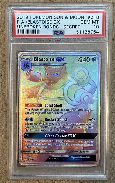 2019 Pokemon Sun & Moon Unbroken Bonds-Secret Blastoise GX  - PSA 10 (PSA Encapsulated)