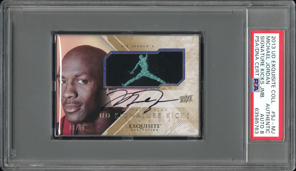 2013 UD Exquisite Michael Jordan Sig Kicks Jumbos Logoman Jumpman PSA Auto 8 POP 3 Highest Graded! (PSA Encapsulated)