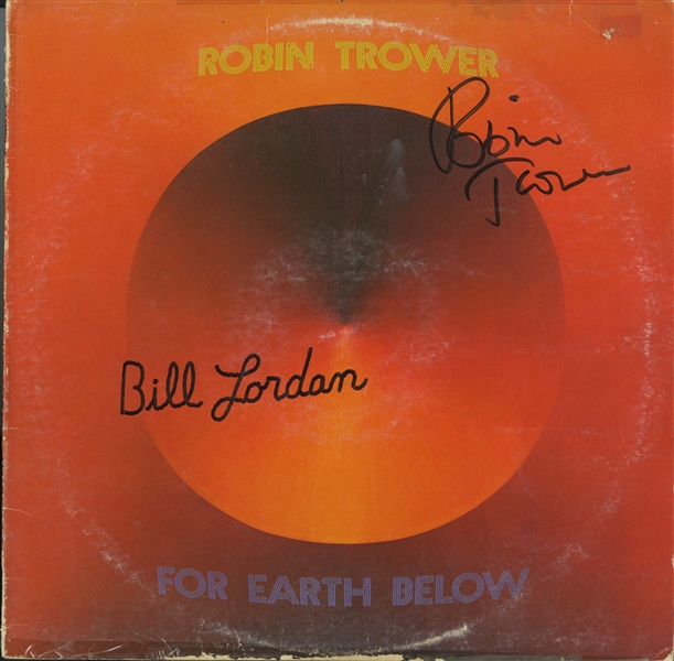 Robin Trower & Bill Lordan Lot of Three  w/ Signed Albums & Drumhead (ACOA)