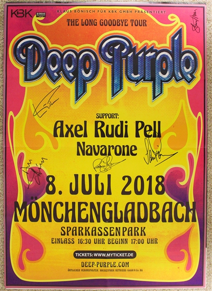 Deep Purple Group Signed 24" x 36" 2018 German Concert Poster (5 Sigs)(ACOA)