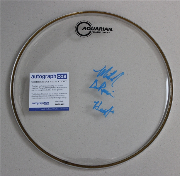 Heart: Michael DeRosier Signed Drum Stick and Drumhead (ACOA)