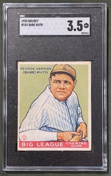 1933 Goudey #181 Babe Ruth (SGC Graded VERY GOOD+ 3.5) 