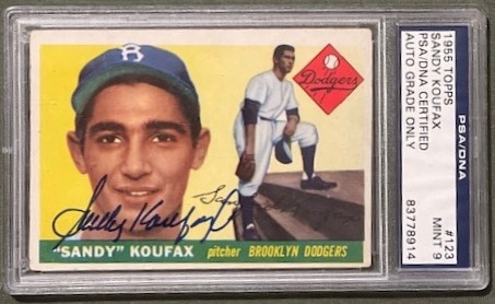 Sandy Koufax Signed 1955 Topps #123 w/ Mint 9 Auto! (PSA/DNA Encapsulated)