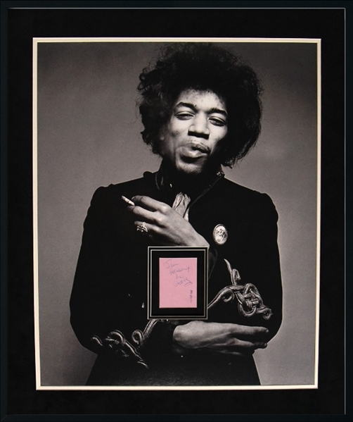 Jimi Hendrix Signed & Inscribed Page in Framed Display w/ Rare Early Autograph (JSA LOA)