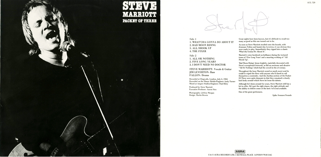 Steve Marriott Signed "Packet of Three" Album Cover (ACOA)