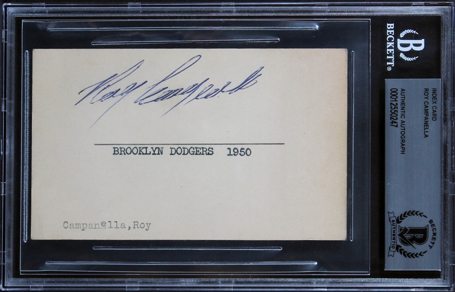 Roy Companella Signed c. 1950 3" x 5" Index Card with Superb Pre-Accident Autograph (Beckett/BAS Encapsulated)