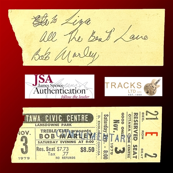 Bob Marley Incredibly Rare Signed 1979 Ottawa Canada Concert Ticket (Tracks UK LOA & JSA LOA)