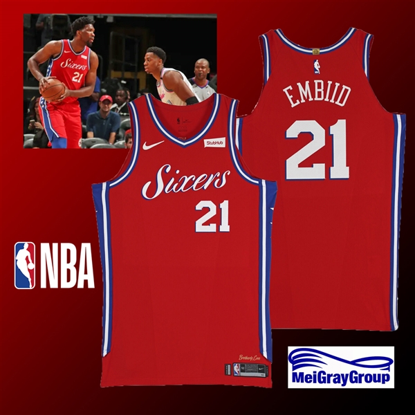 Joel Embiid 2008 Game Worn Sixers Jersey :: Worn 3-8-2018 vs. Miami (NBA/Meigray LOA)