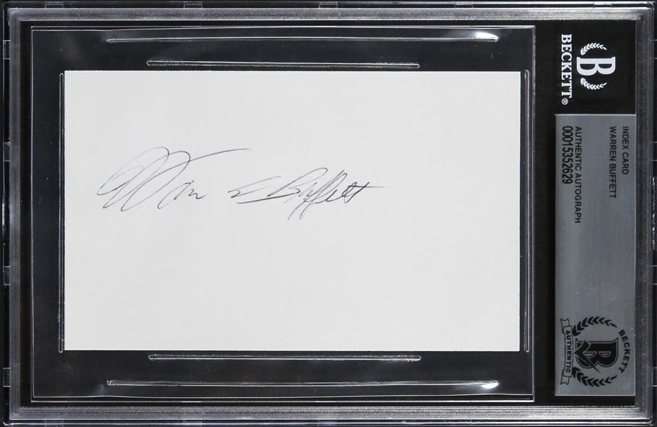 The Oracle of Omaha: Warren Buffett Signed 3" x 5" Index Card (Beckett/BAS Encapsulated)