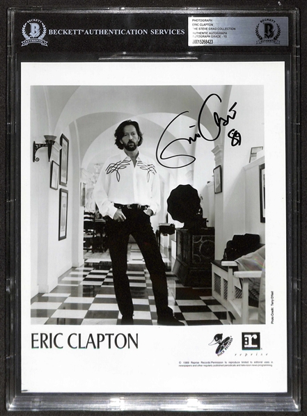 Eric Clapton Signed 1989 8" x 10" Press Photo w/ Gem Mint 10 Auto! (Beckett/BAS Encapsulated)(Grad Collection)