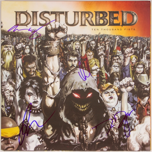 Disturbed Group Signed "Ten Thousand Fists" Album Cover (JSA)