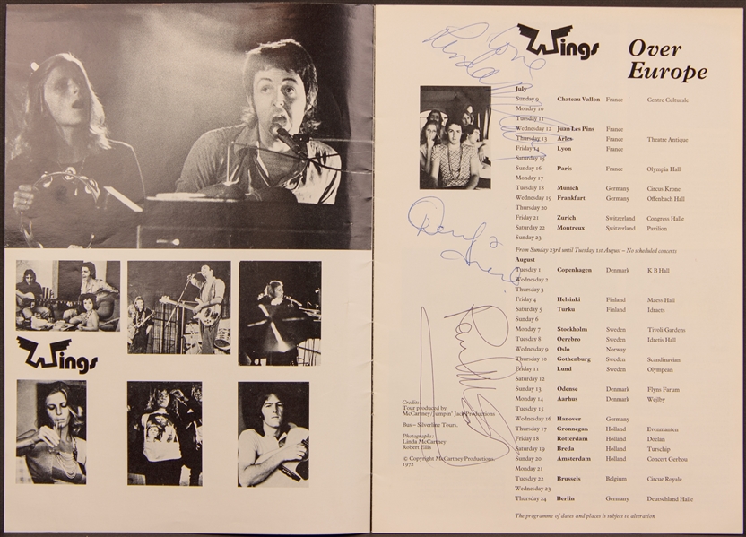 The Beatles: Paul McCarney, Linda McCartney, & Denny Lain Signed 1972 European Tour Program (Beckett/BAS LOA)(Tracks LOA)(Provenance)