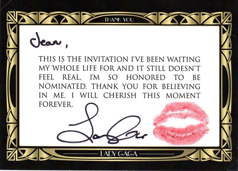 Lady Gaga Signed Note Card With Actual Lip Print (Beckett/BAS)