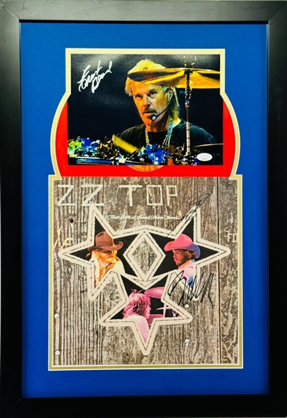 ZZ Top LP and Photo Custom Framed Display (3/Sigs) (JSA)