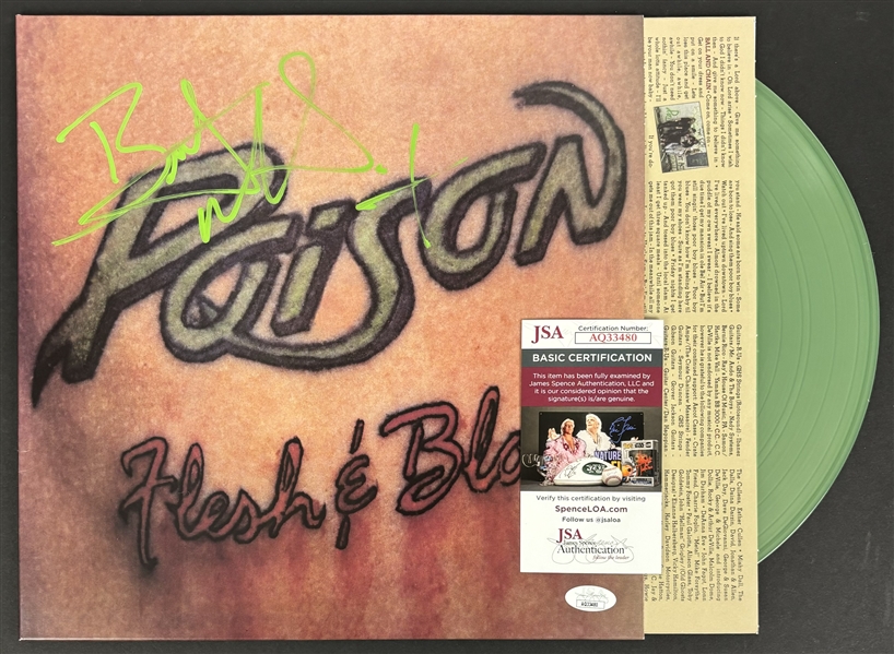 Poison: Bret Michaels Signed "Flesh & Blood" Album Cover (JSA)